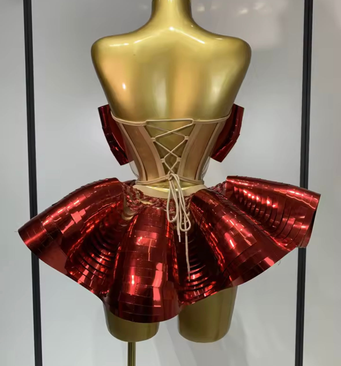 Sexy Bow Strapless Metallic Mesh Rhinestone Two Piece Skirt Set
