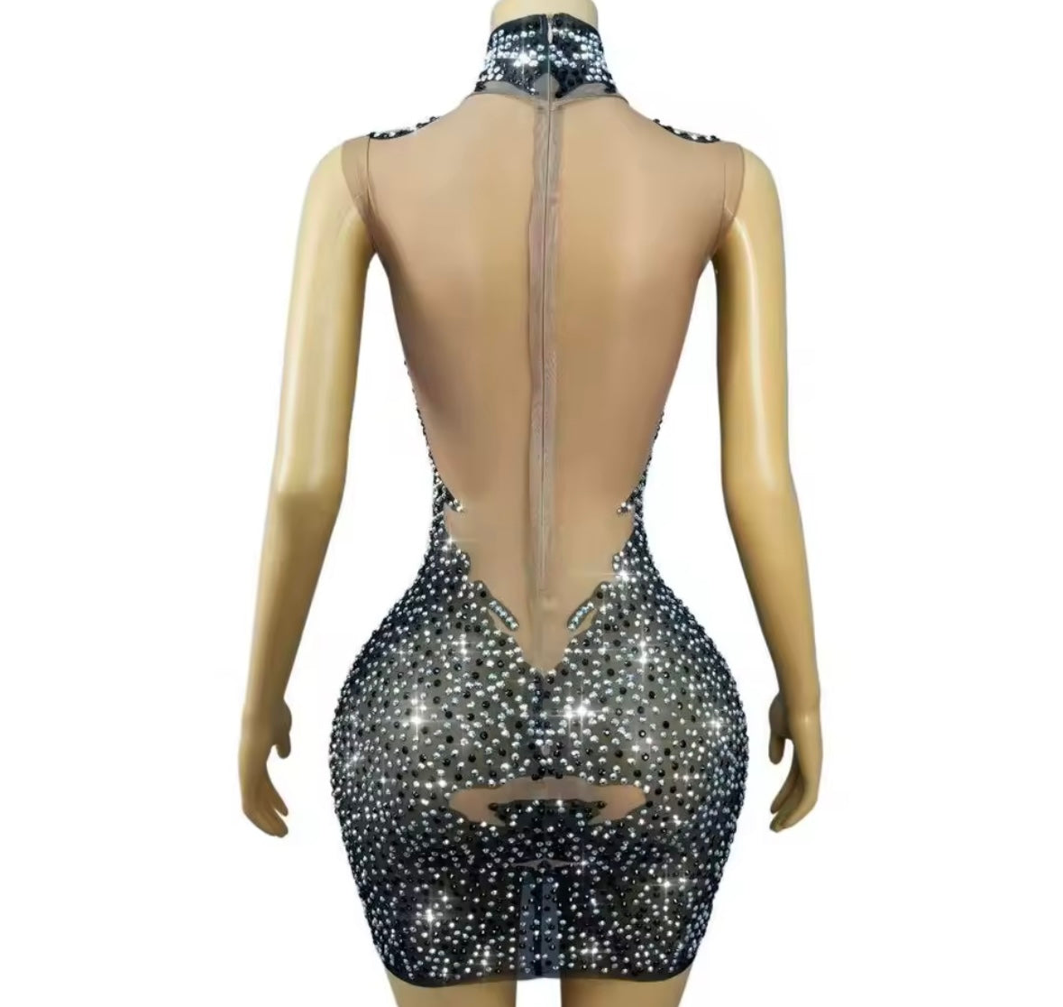 Sexy Sleeveless Black Rhinestone Embellishment Short Dress