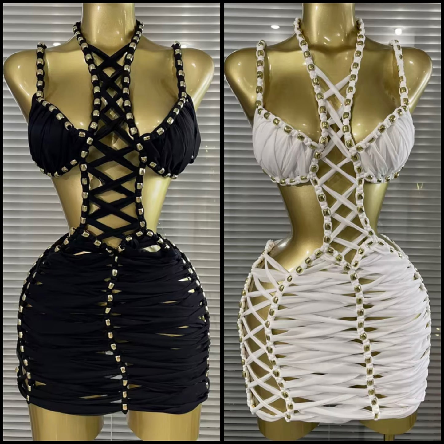 Sexy Halter Open Back Sleeveless Rivet Dress