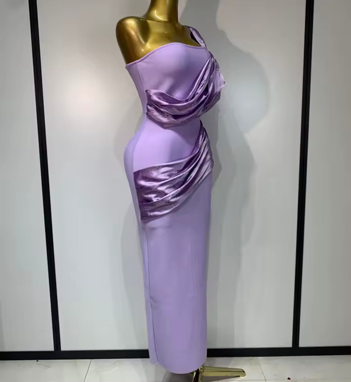 Purple Strapless Draped Elegant Maxi Dress