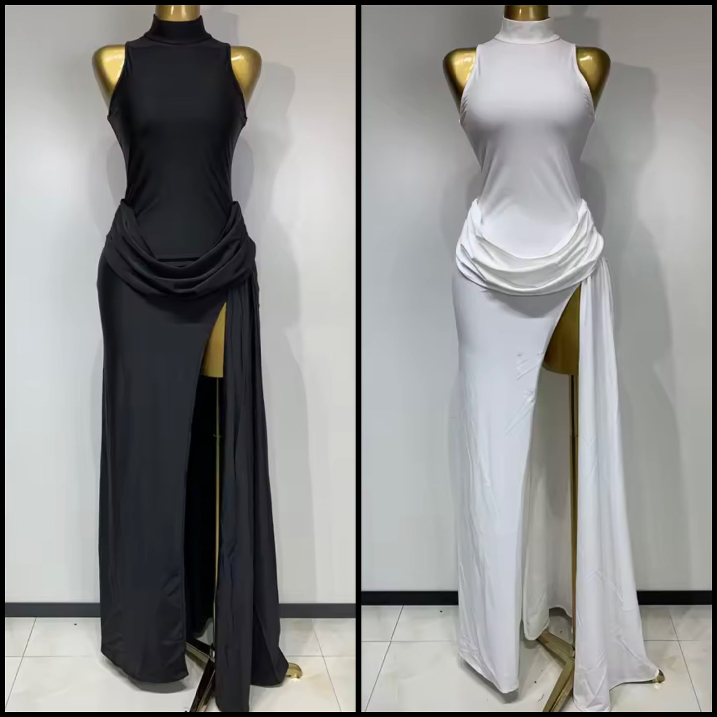 Sexy Sleeveless Ruched Side Split Maxi Dress