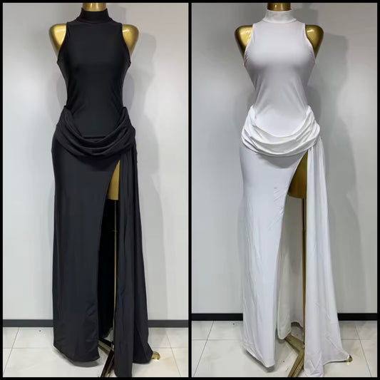 Sexy Sleeveless Ruched Side Split Maxi Dress