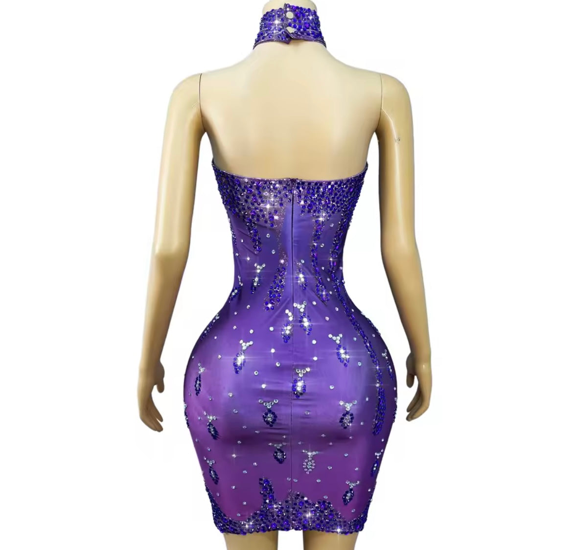 Purple Sexy Halter Sleeveless Rhinestone Dress