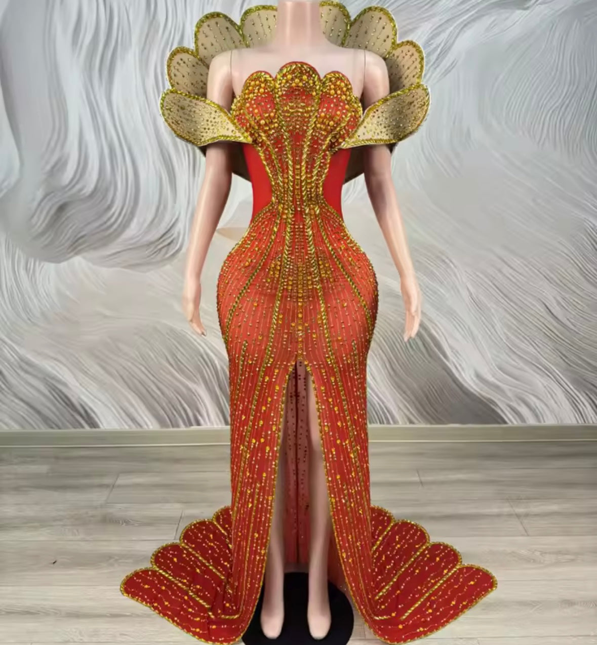 Elegant Rhinestone Embellishment Front Split Floor-Length Dress