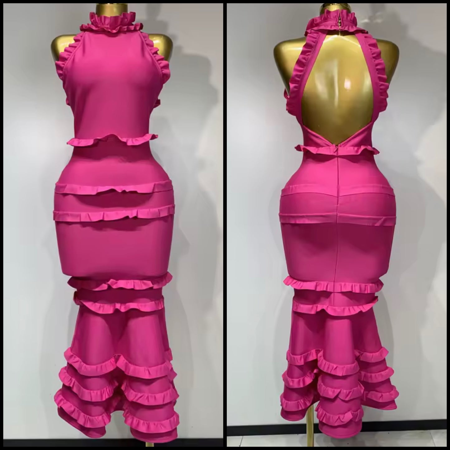 Sexy Sleeveless Open Back Ruffled Mermaid Dress