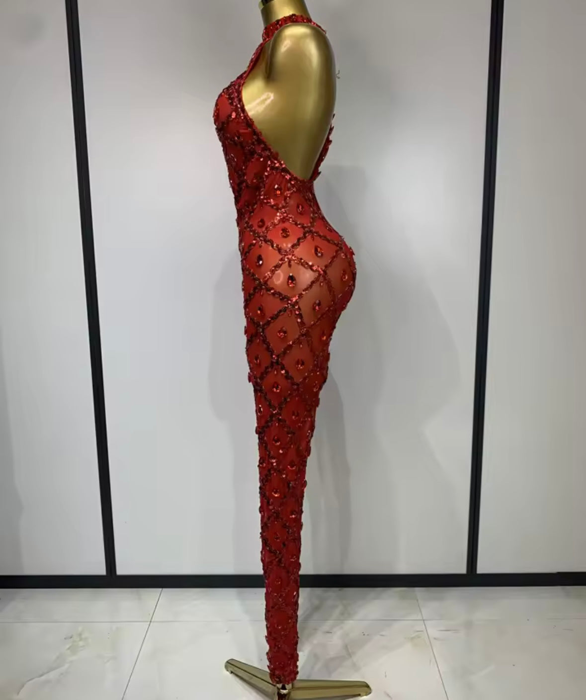 Crystal Mesh Sleeveless Sexy Jumpsuit