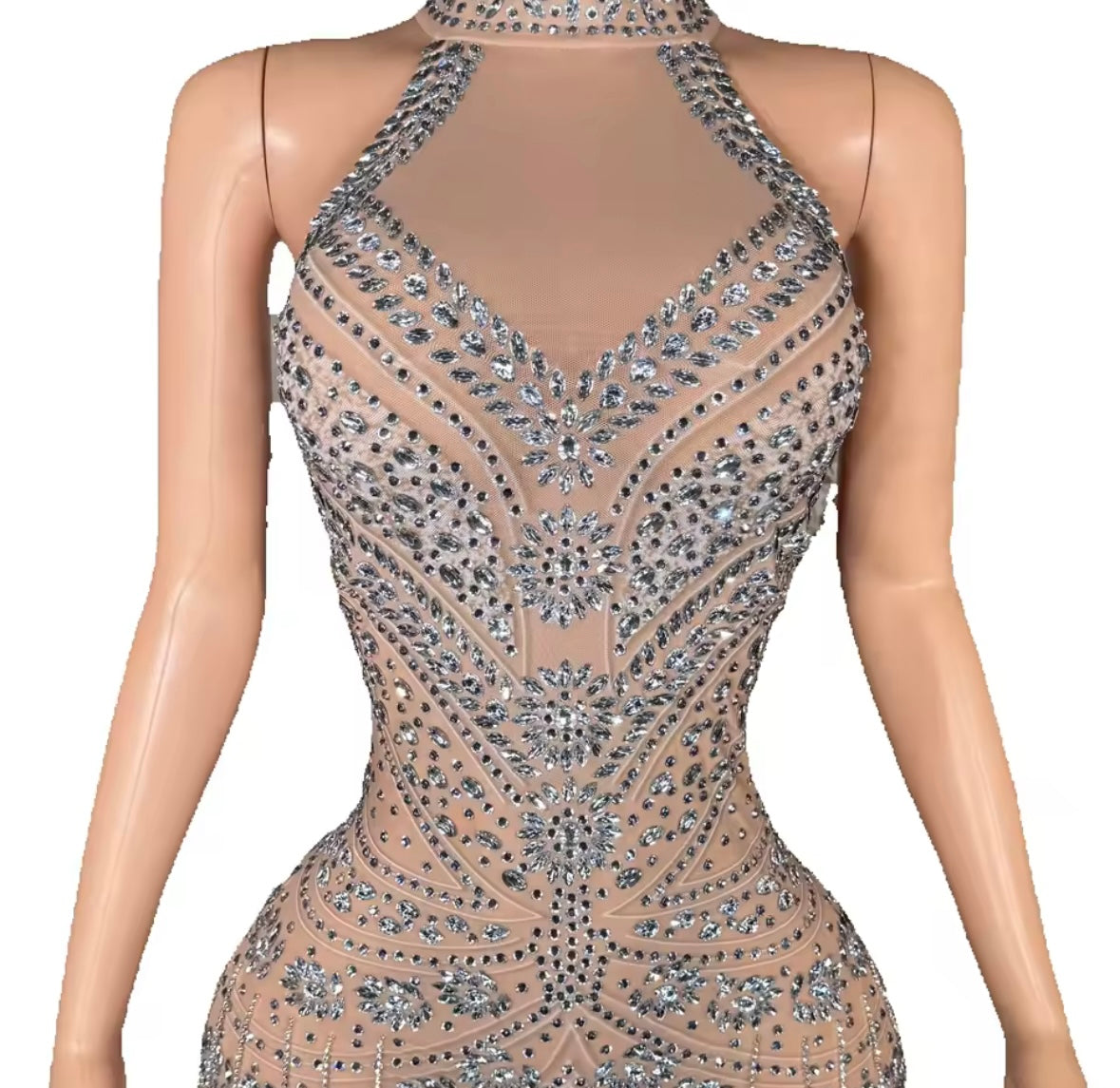 Sexy Halter Sleeveless Rhinestone Embellishment Tassel Maxi Dress