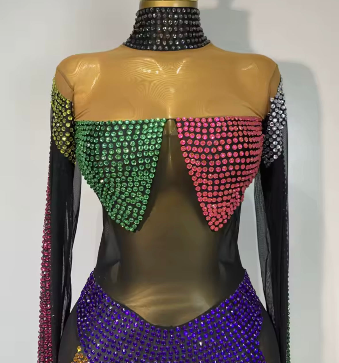 Color Crystal Embellishment Full Sleeve Jumpsuit