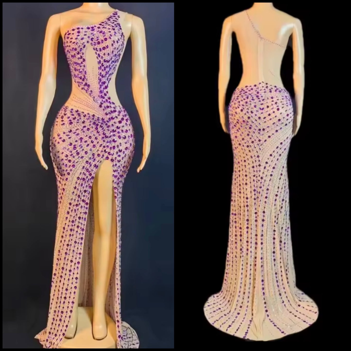 Sexy One Shoulder Sleeveless Rhinestone Embellishment Dress