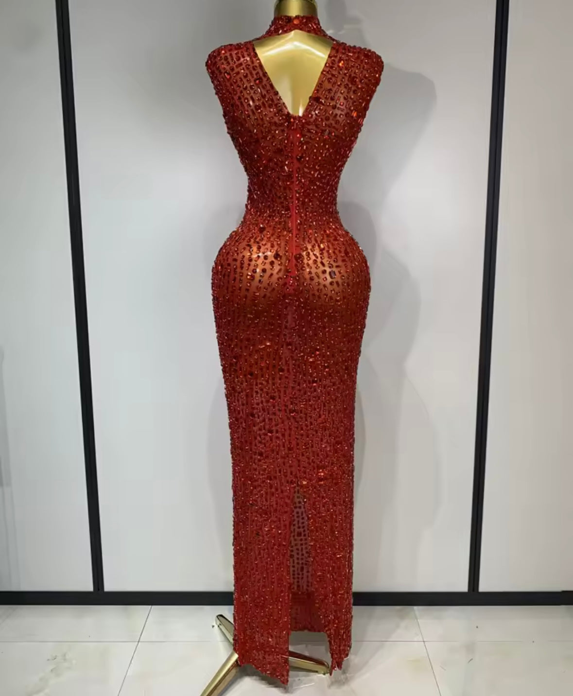 Rhinestone Embellishment Sexy Sleeveless Floor-Length Dress