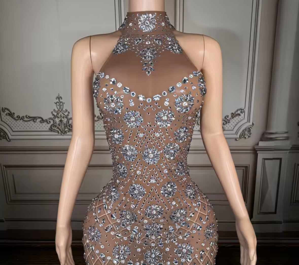 Rhinestone Embellishment Sexy Sleeveless Floor-Length Dress
