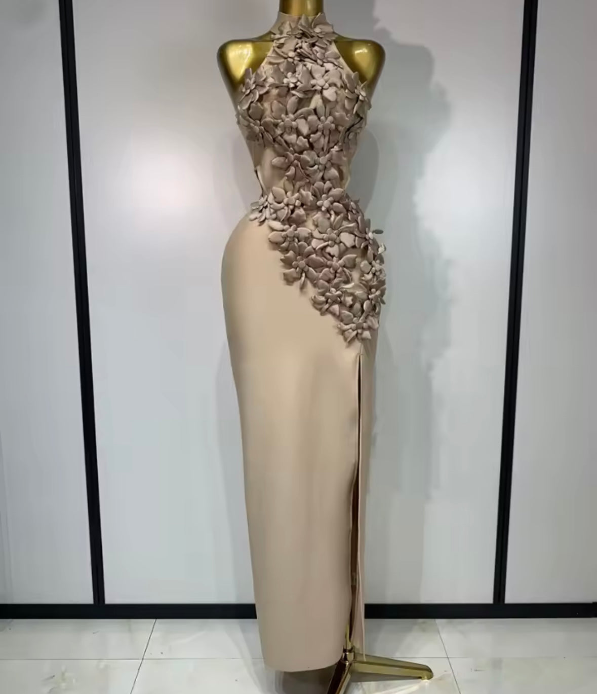Elegant Sleeveless Floral Embellishment Floor-Length Dress
