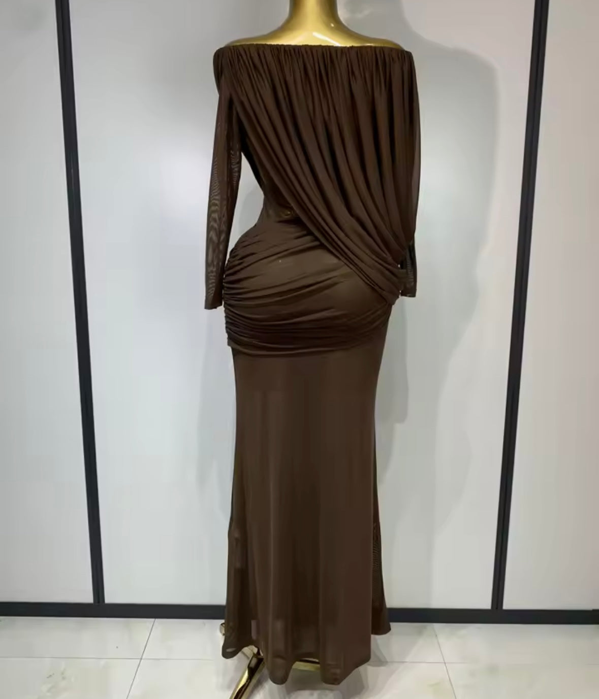 Elegant Draped Off The Shoulder Full Sleeve Maxi Dress
