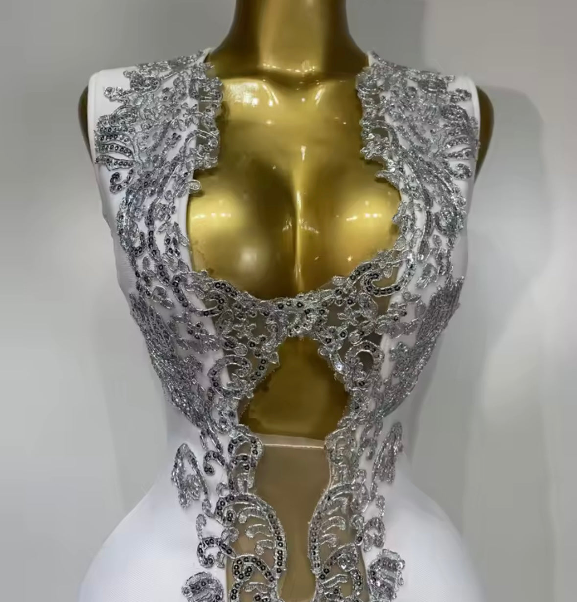 White Sleeveless Sequins Cut Out Sexy Dress