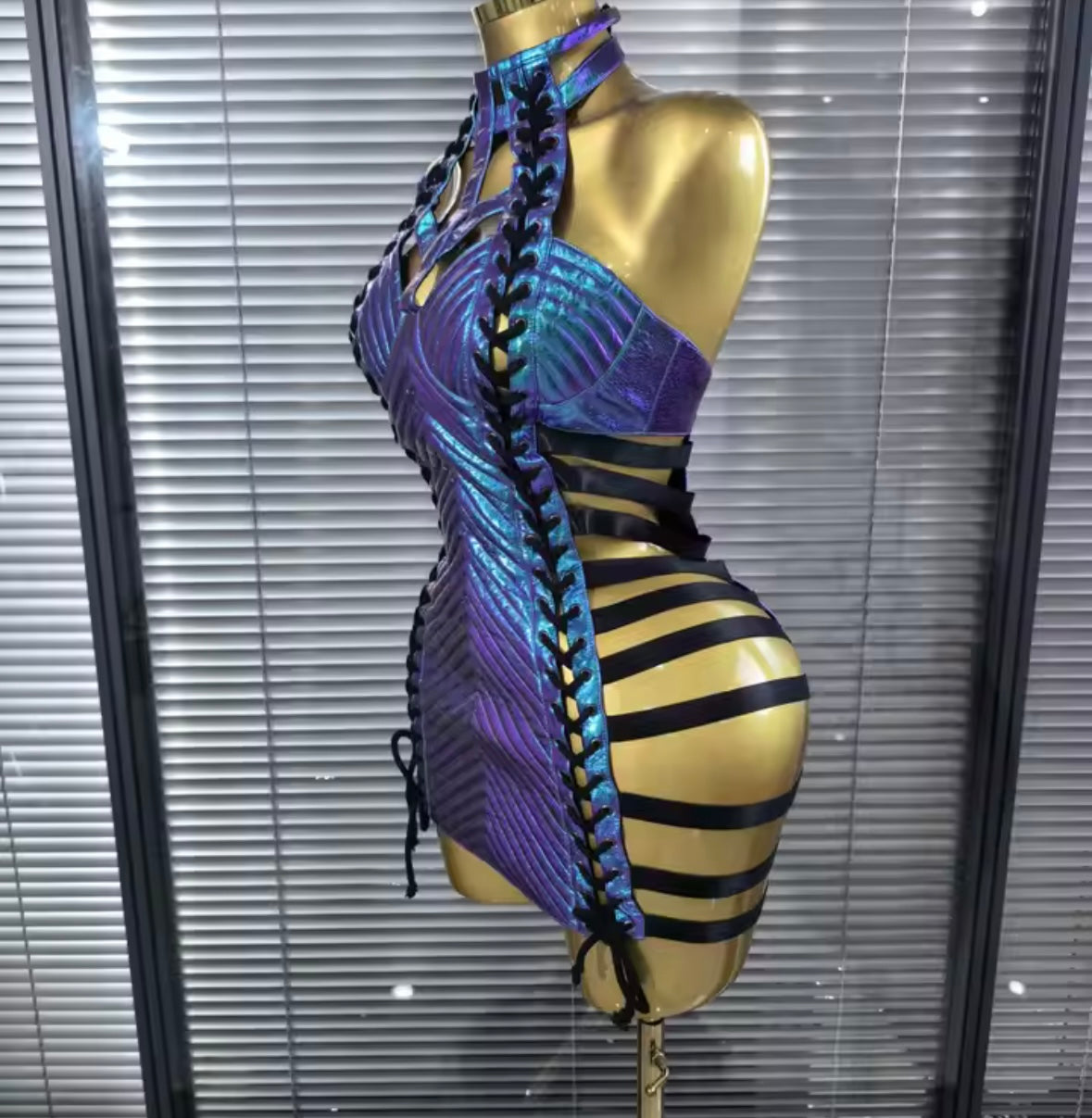 Sexy Halter Sleeveless Hollow Out Tie Up Dress