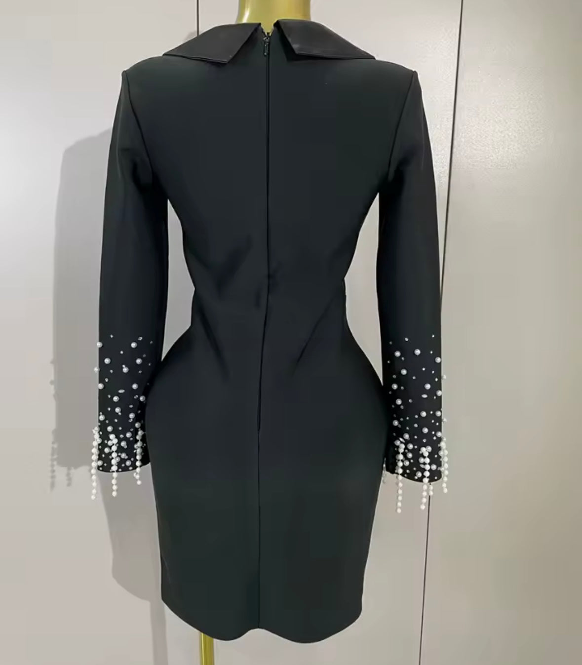 Elegant Black Pearl Full Sleeve Blazer Dress