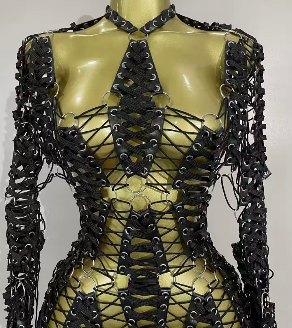 Sexy Black Open Back Full Sleeve Lace Up Dress