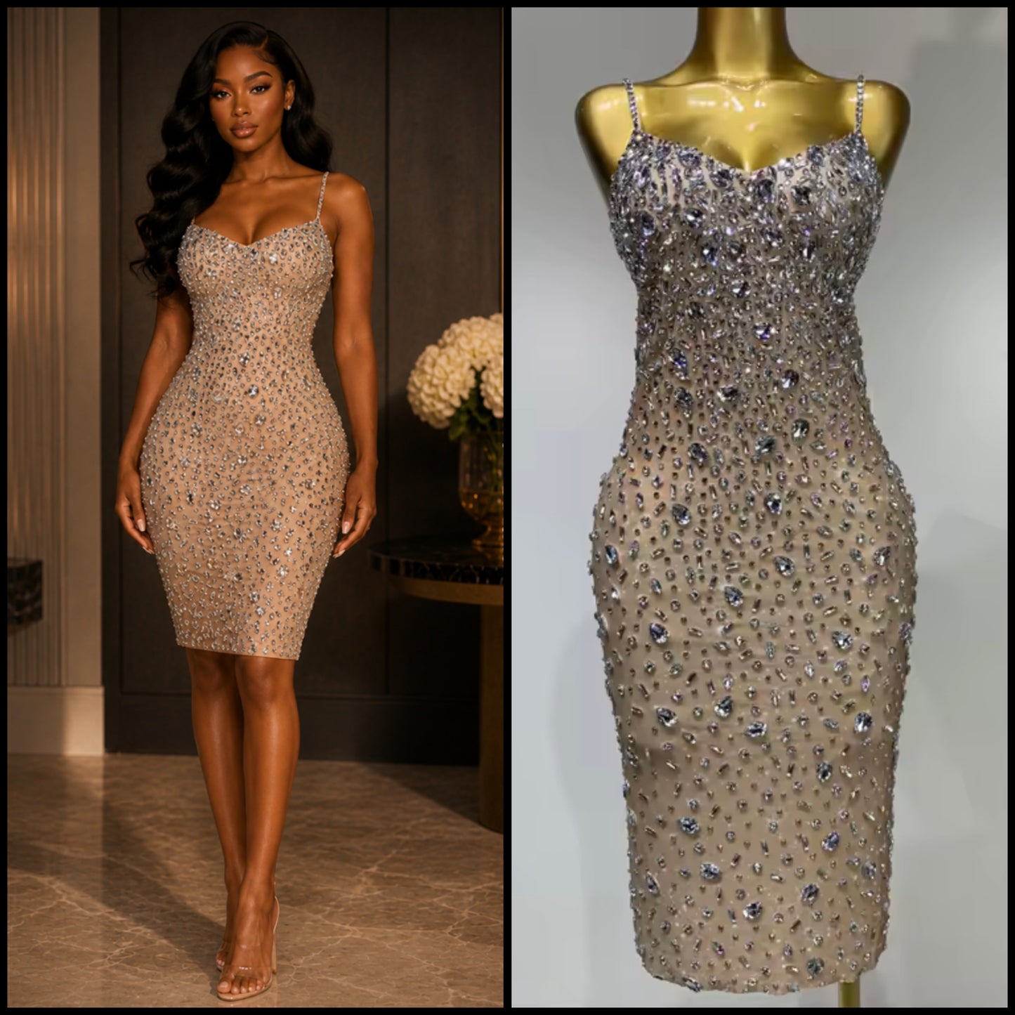 Sexy Rhinestone Embellishment Sleeveless Bandage Dress