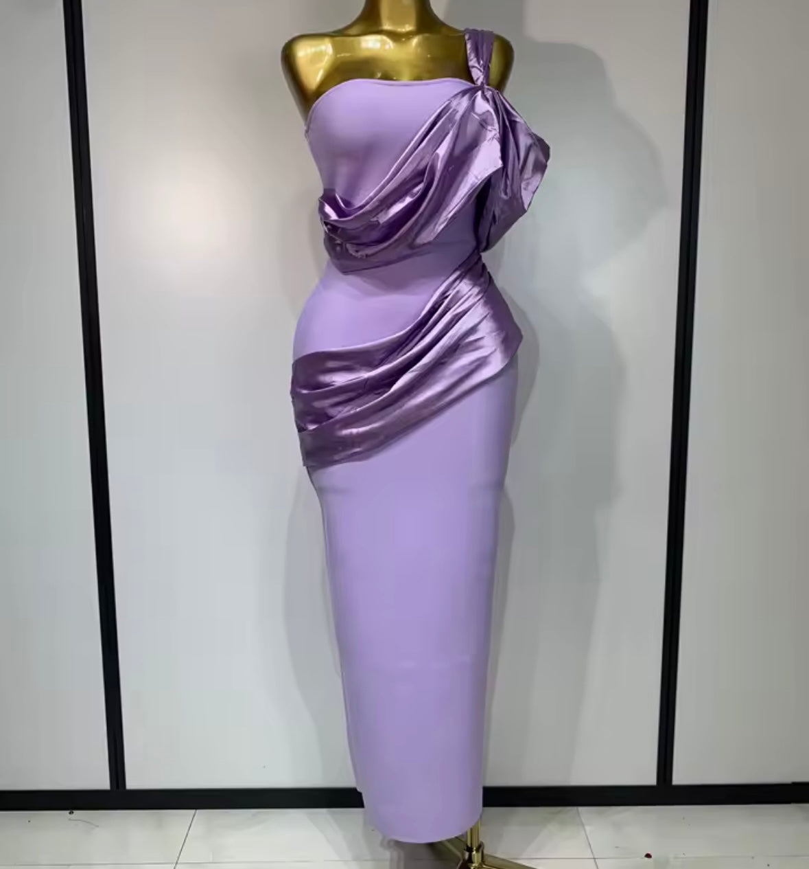 Purple Strapless Draped Elegant Maxi Dress