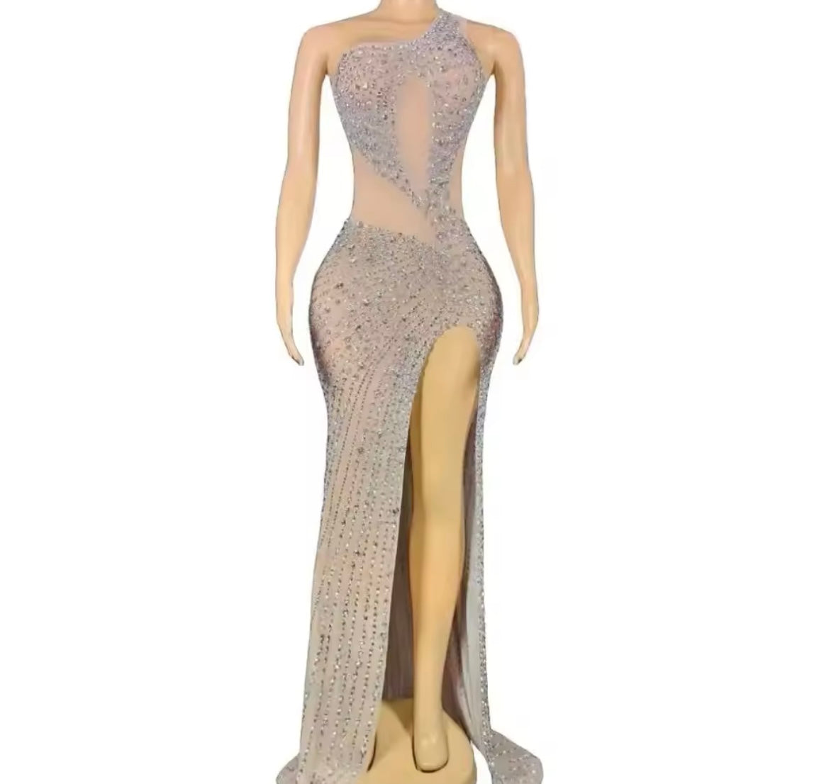 Sexy One Shoulder Sleeveless Rhinestone Embellishment Dress