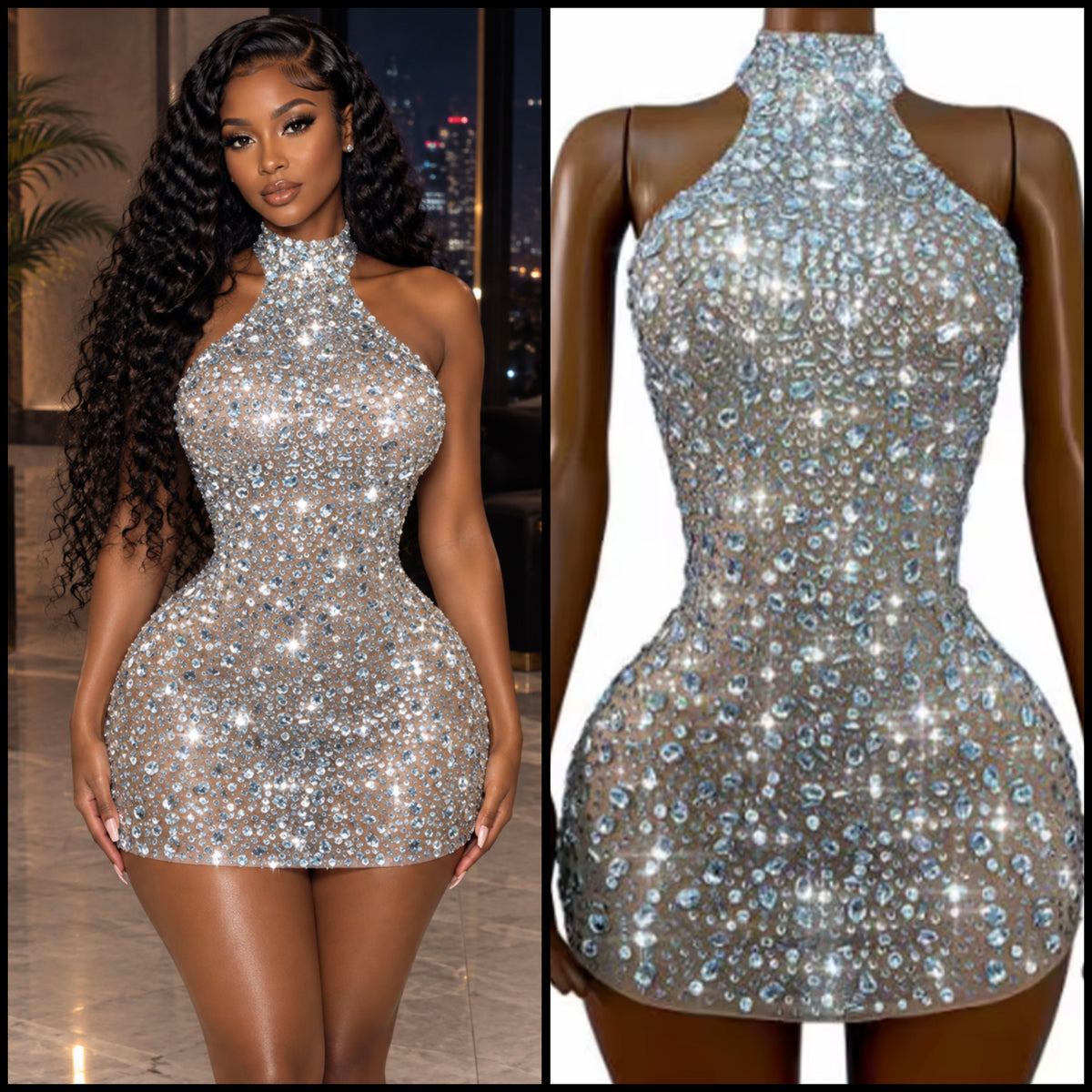 Sexy Sleeveless Rhinestone Embellishment Short Dress