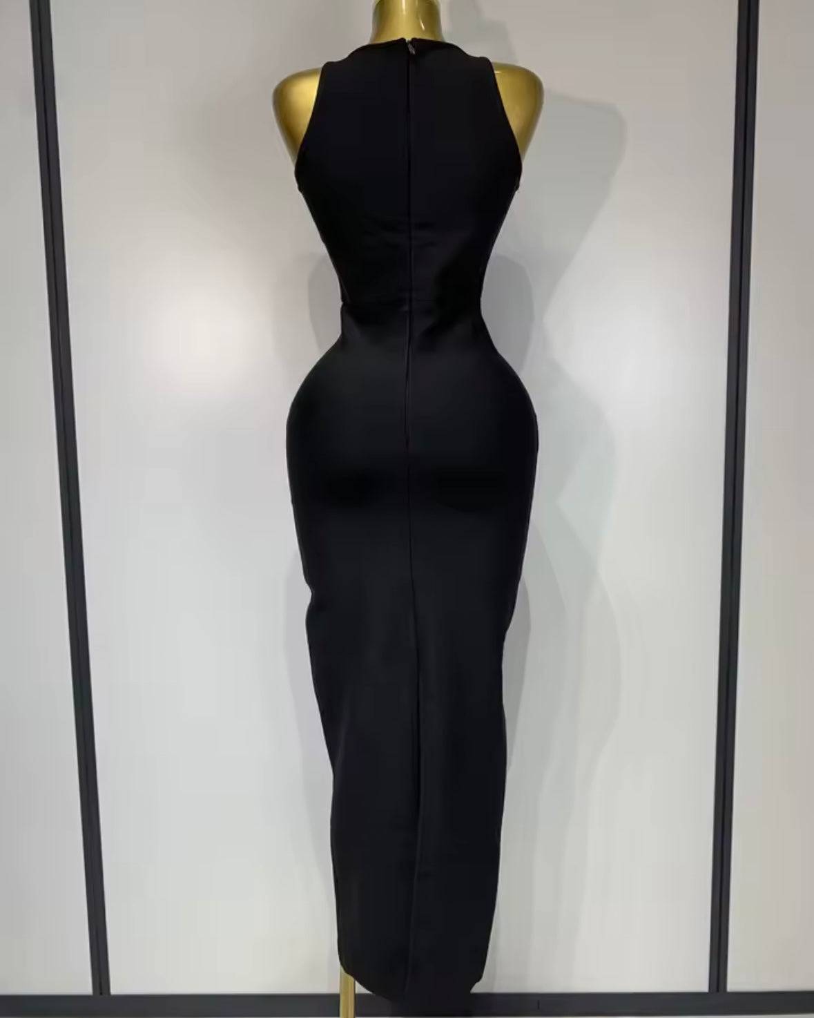 Black Sleeveless Crystal Tassel Hollow Out Maxi Dress