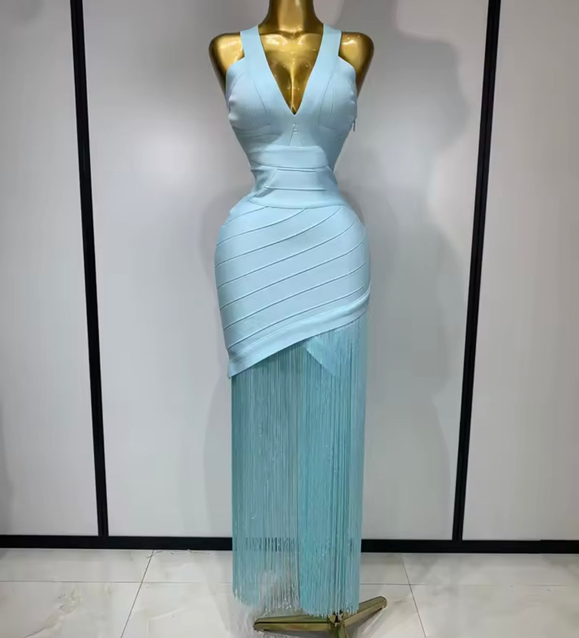 Sexy Sleeveless Fringe Bandage Maxi Dress