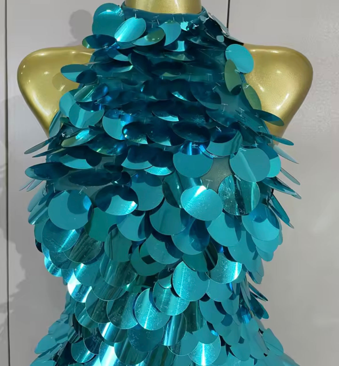 Sexy Blue Halter Sleeveless Open Back Sequins Dress