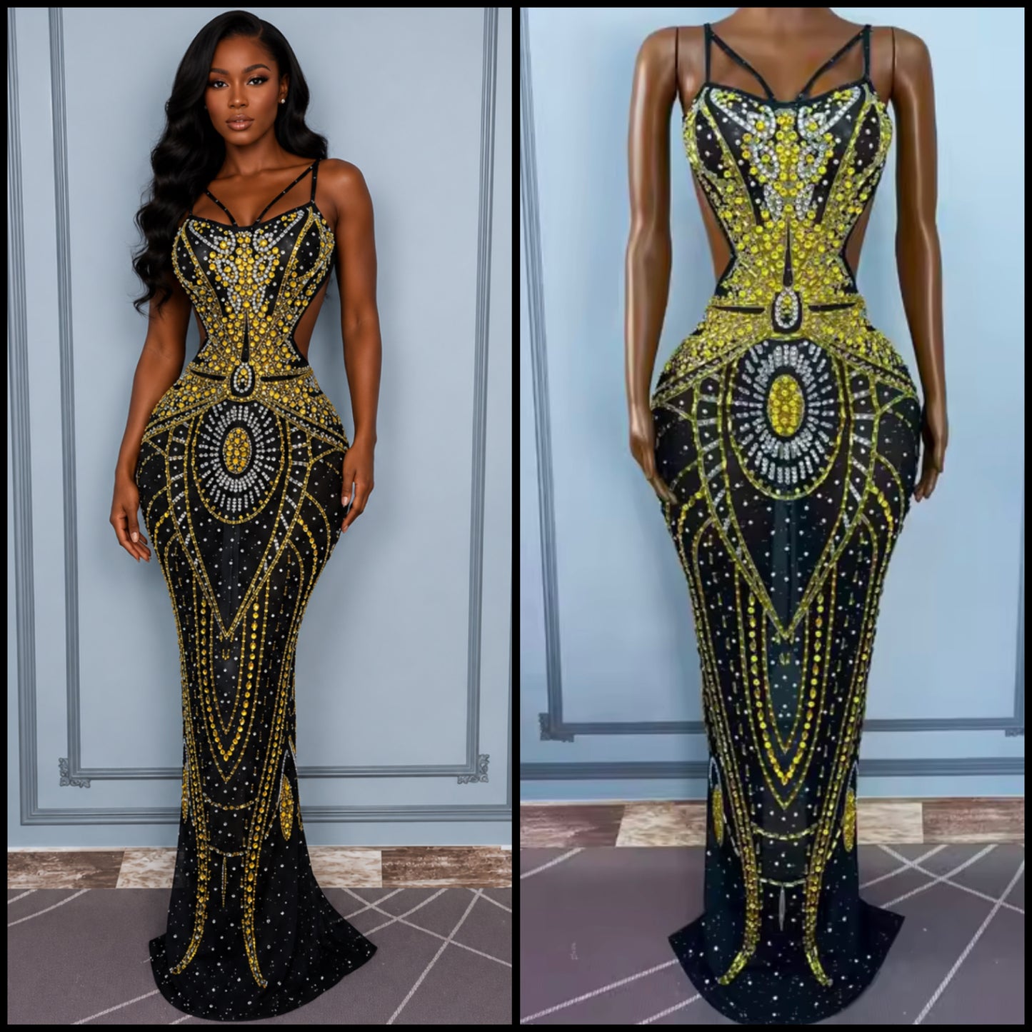 Sexy Sleeveless Open Back Rhinestone Maxi Dress