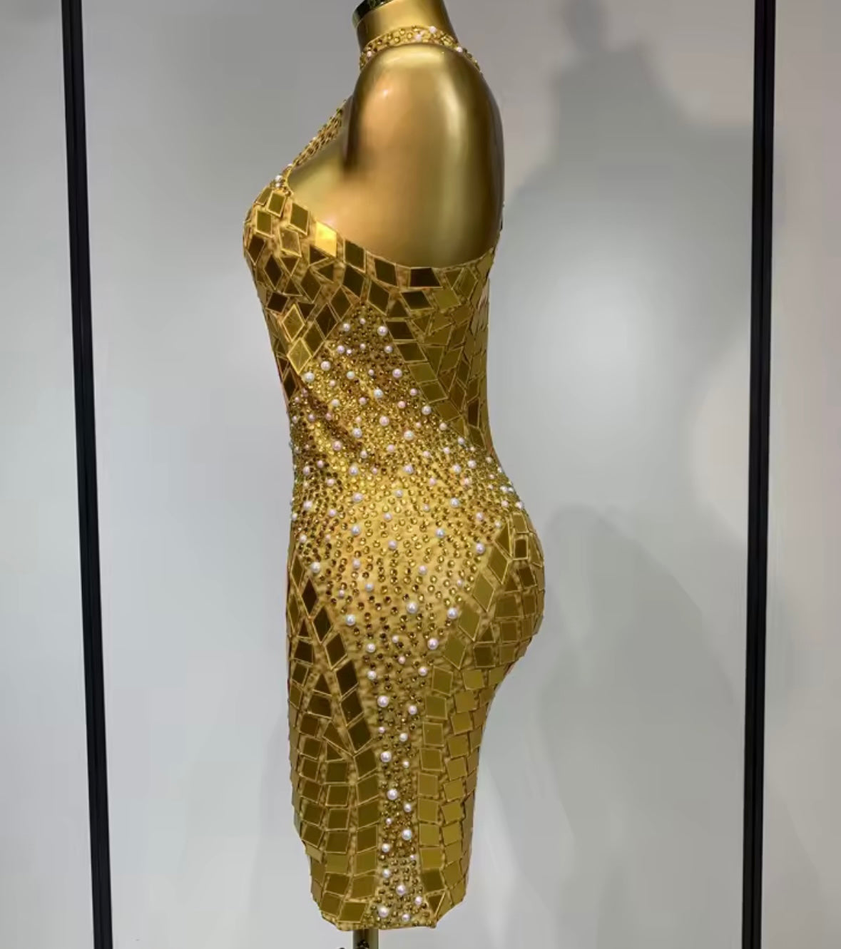 Sexy Sleeveless Beaded Mirror Dress