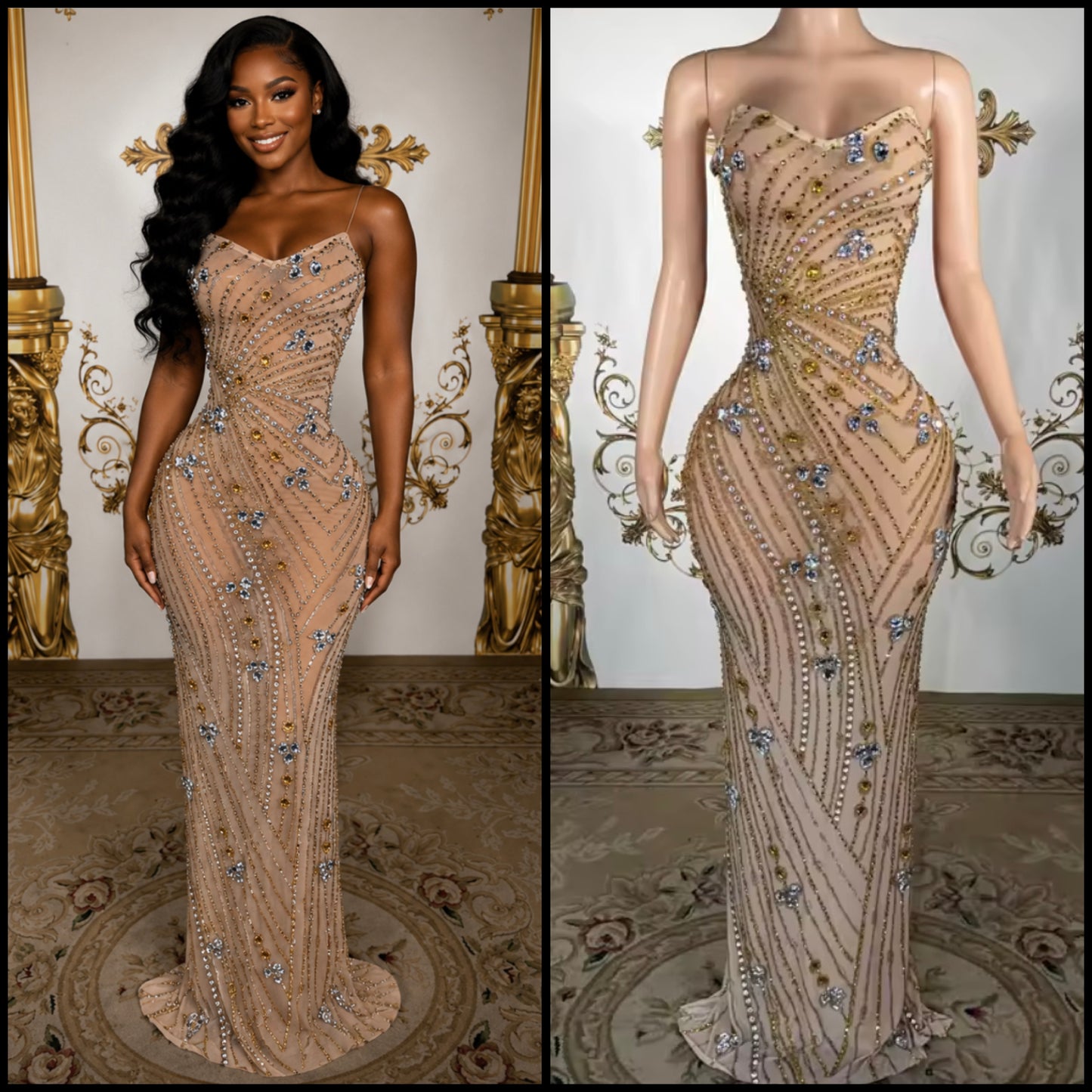 Sexy Strapless See Through Rhinestone Embellishment Dress