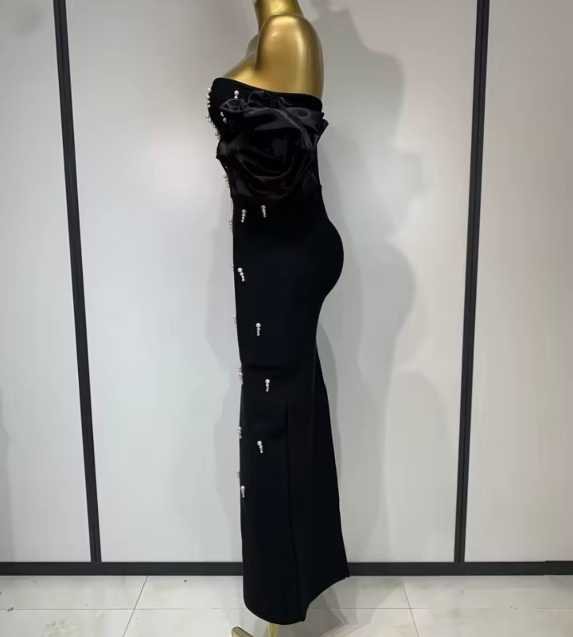 Strapless Pearl Elegant Maxi Dress