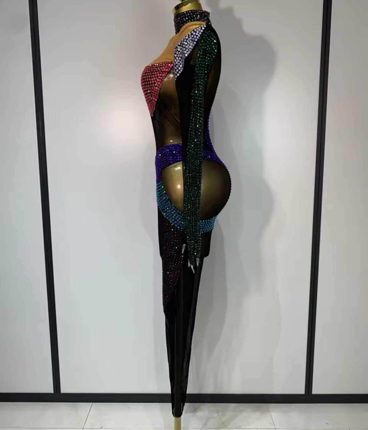Color Crystal Embellishment Full Sleeve Jumpsuit