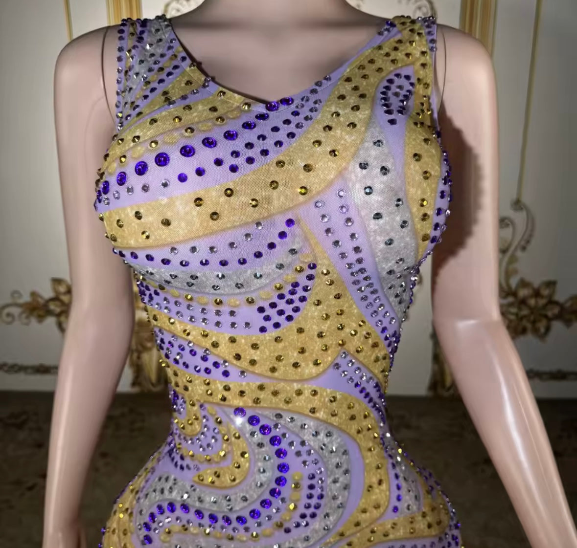 Sexy Sleeveless Colorful Rhinestone Maxi Dress