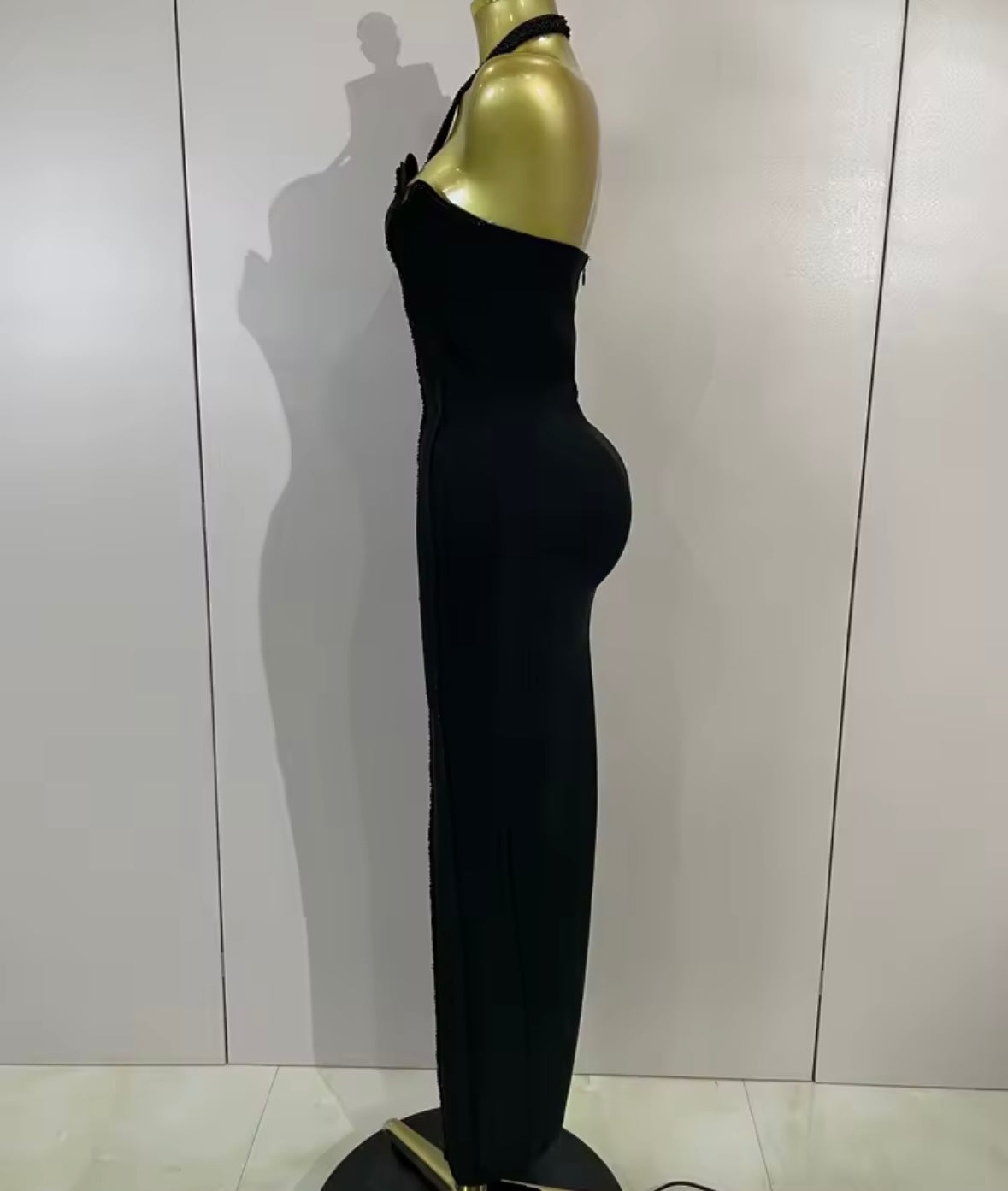 Sexy Beaded Halter Sleeveless Maxi Dress