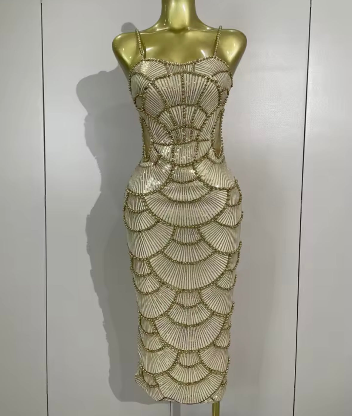 Sexy Sleeveless Pearl Beaded Sequins Hollow Out Dress