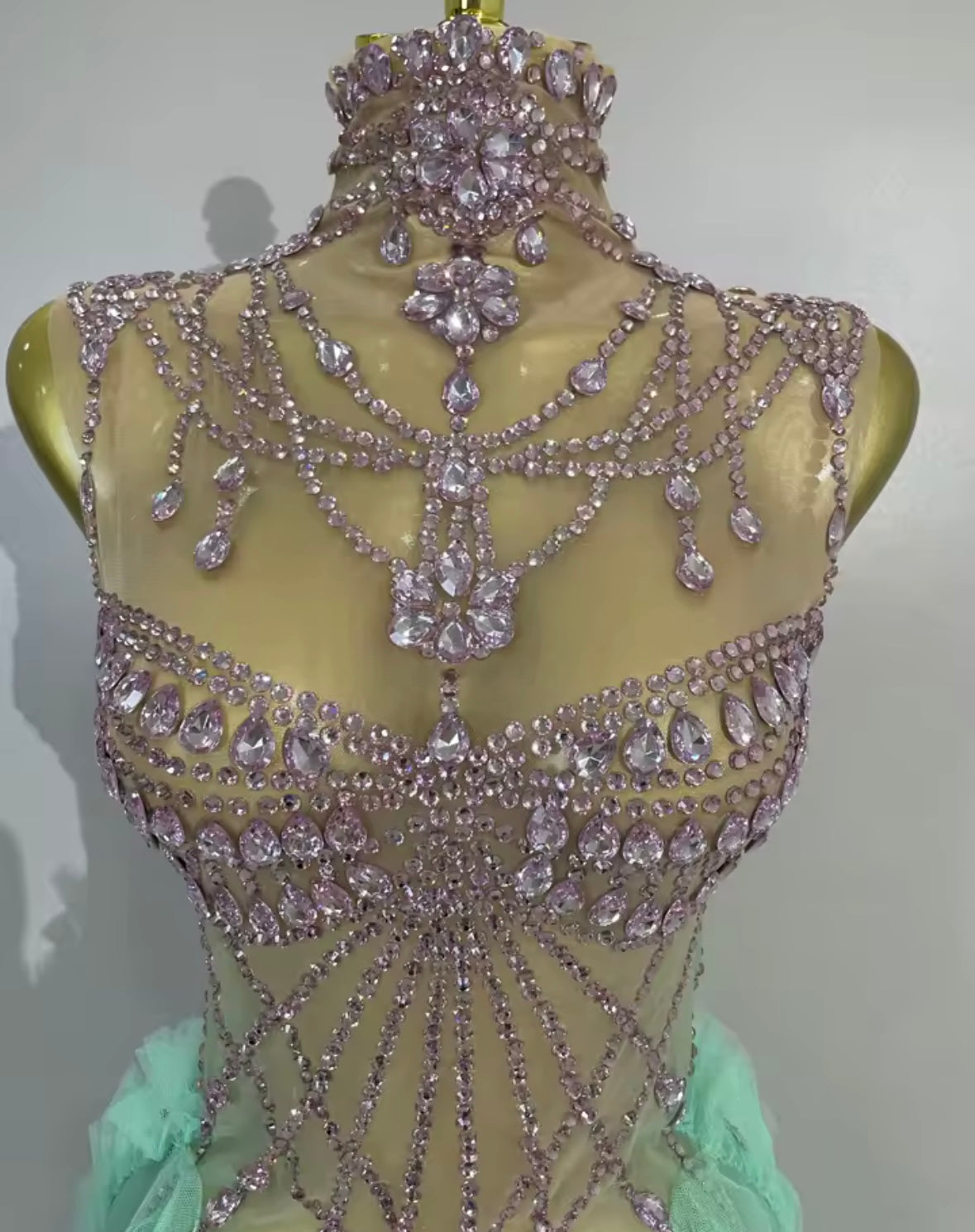 Sexy Sleeveless Rhinestone Ruffle See Through Maxi Dress