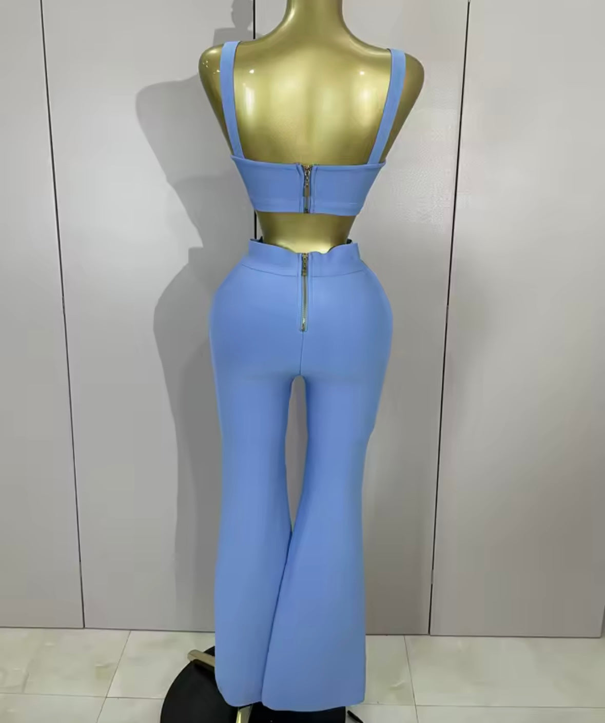 Sleeveless Back Zipper Crop Tank Two Piece Pant Set
