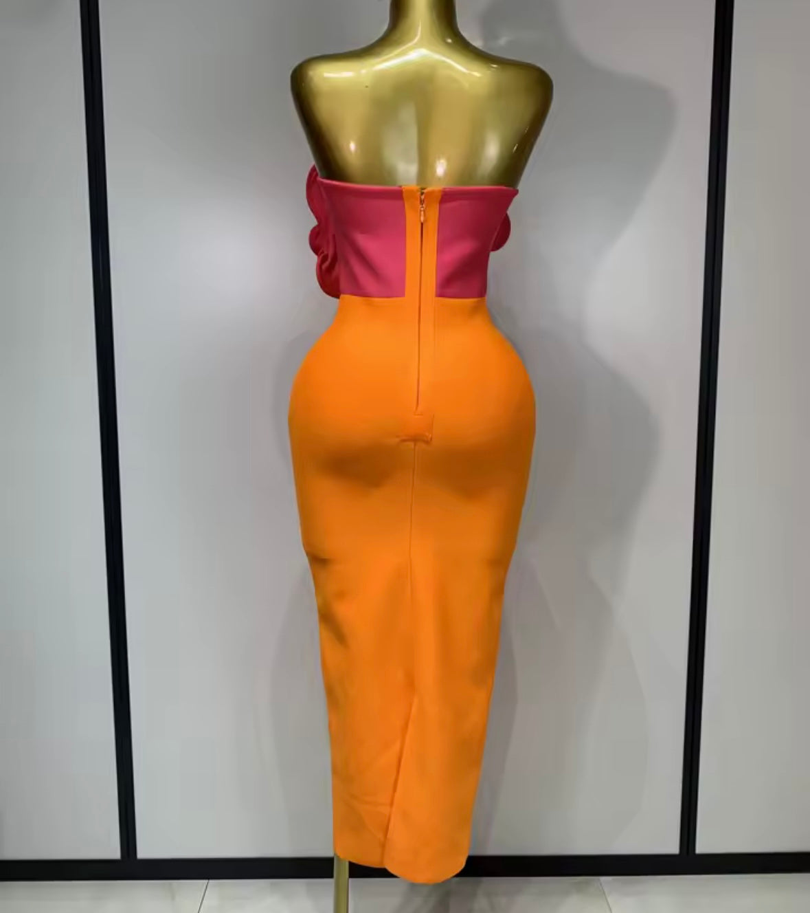 Elegant Orange Floral Strapless Floor-Length Dress