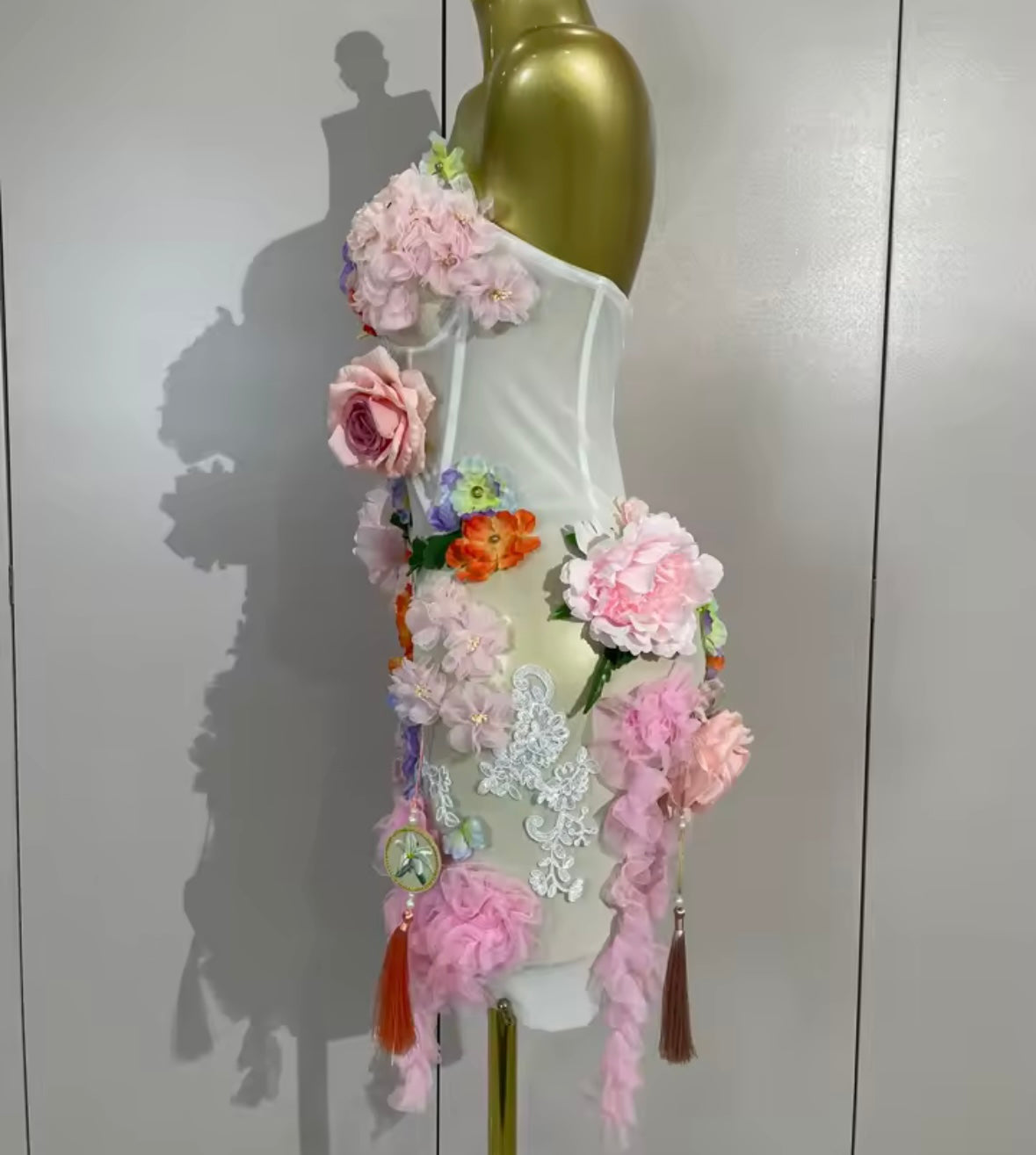 Sexy Strapless Floral See Through Dress