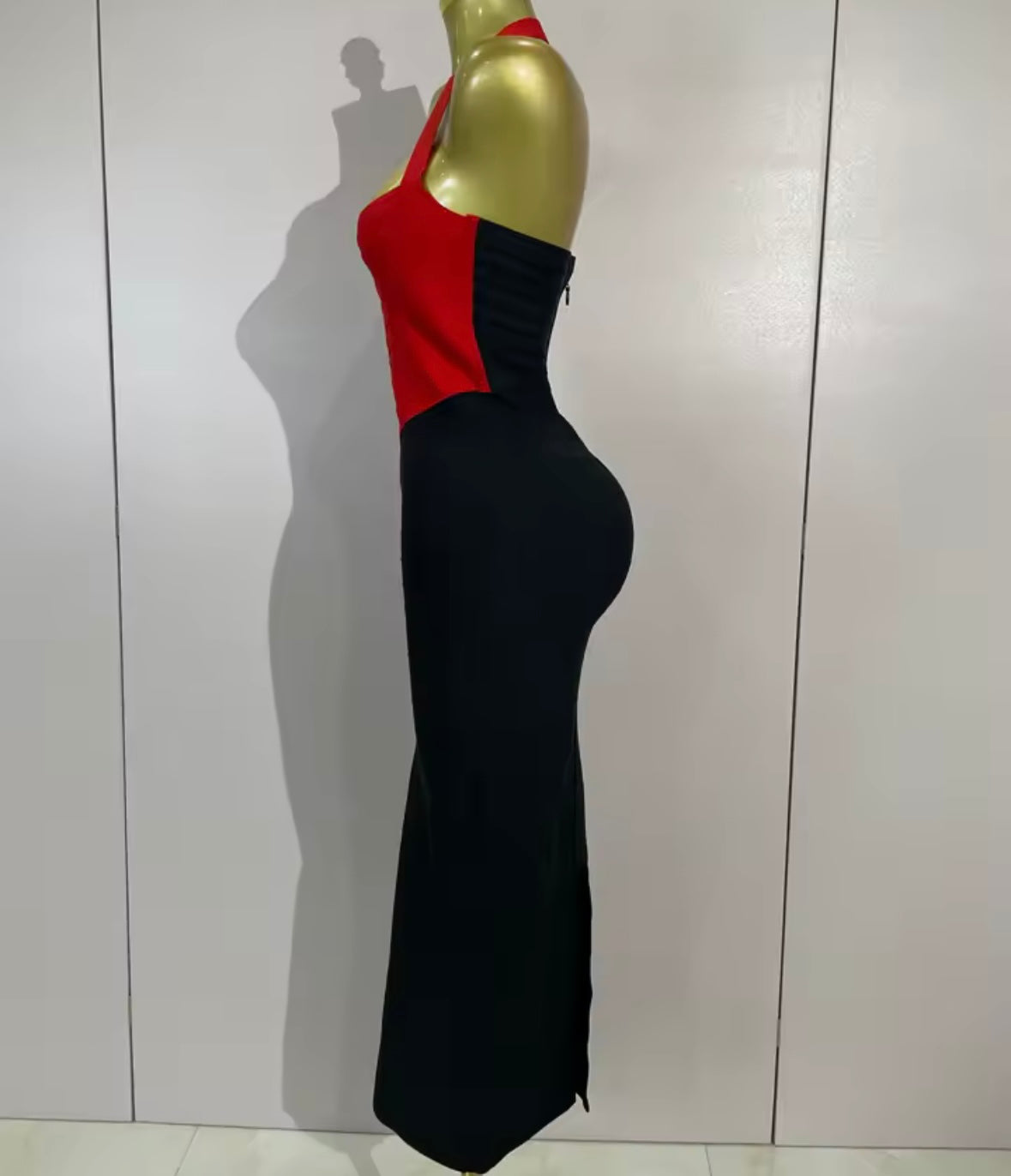 Sexy Color Patchwork Halter Sleeveless Bandage Maxi Dress