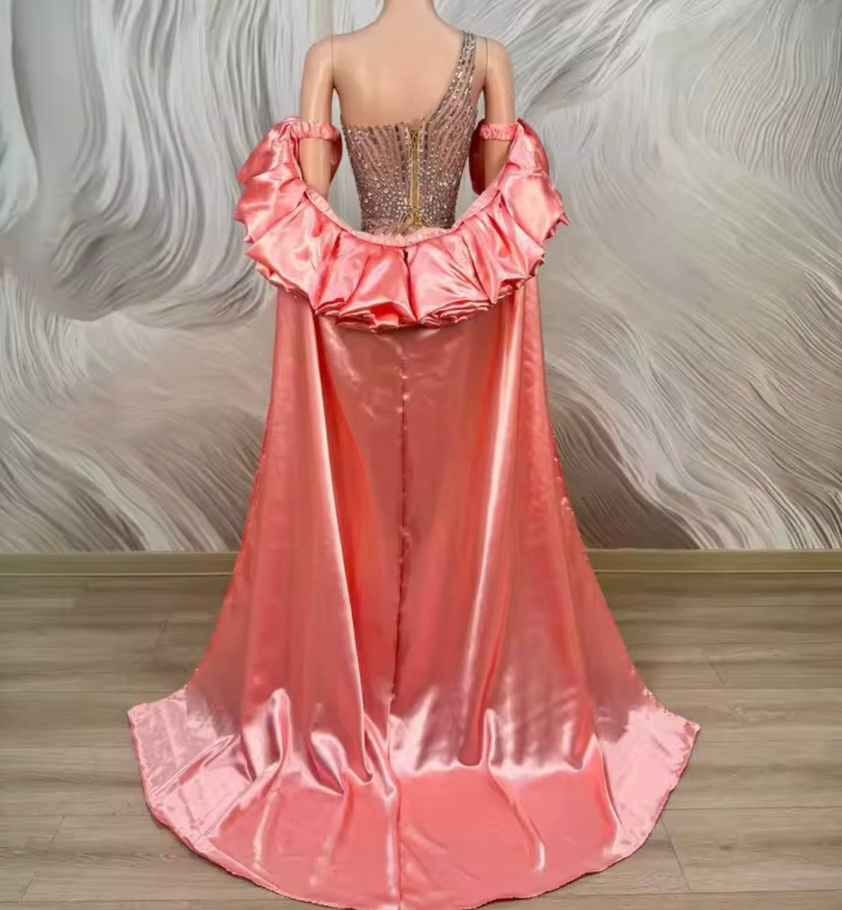 Elegant One Shoulder Sleeveless Rhinestone Maxi Dress