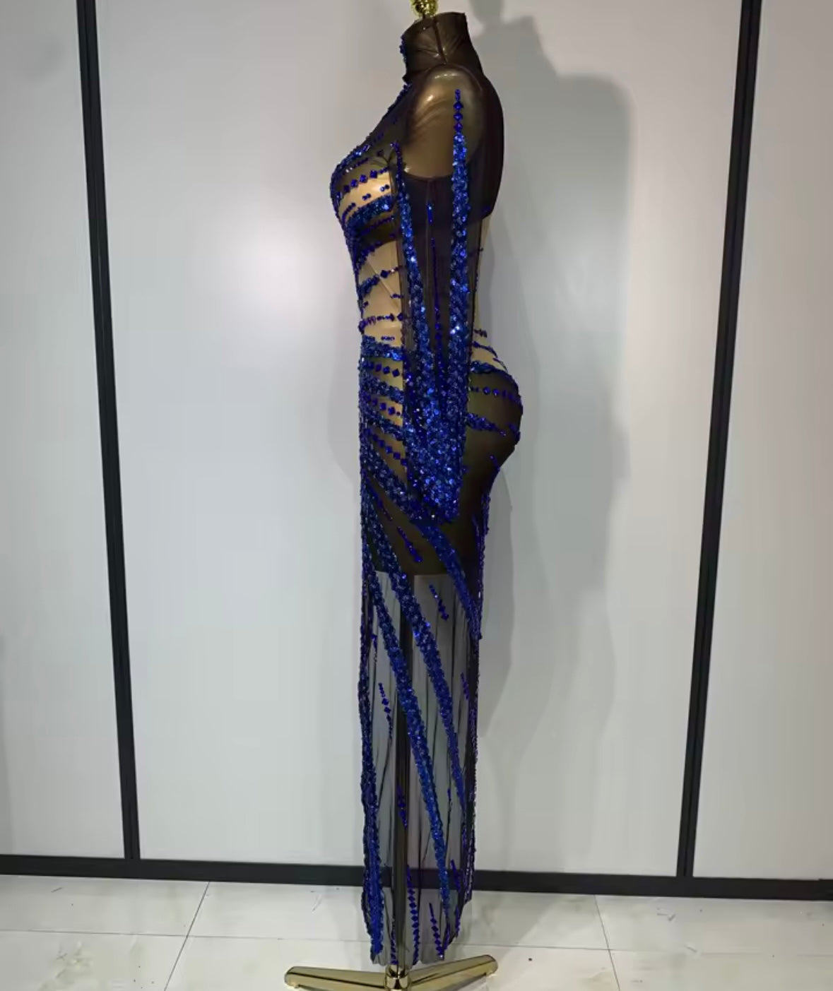 Sexy Sequins One Shoulder Full Sleeve Asymmetrical Dress