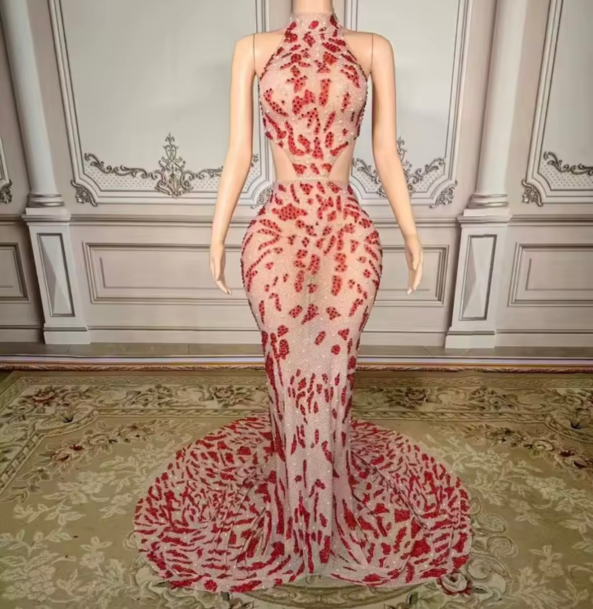Sexy Halter Rhinestone See Through Mermaid Dress