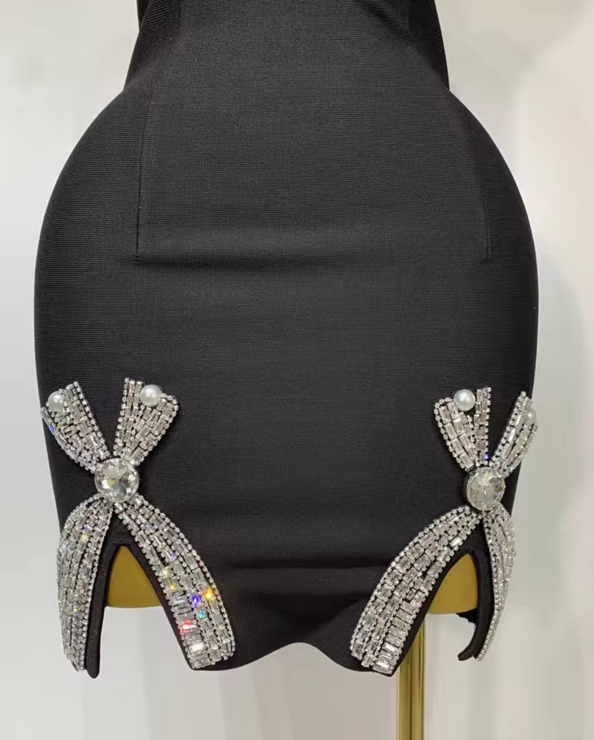 Black Sexy Sleeveless Bow Rhinestone Short Dress