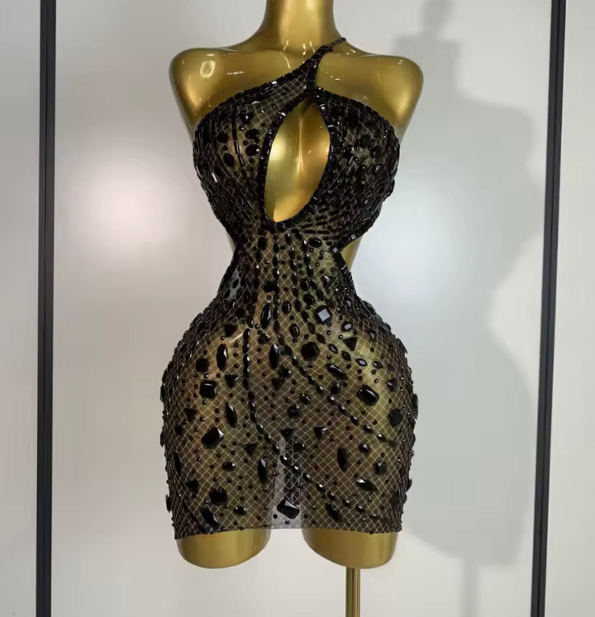 Sexy Sleeveless Open Back Hollow Out Rhinestone Dress