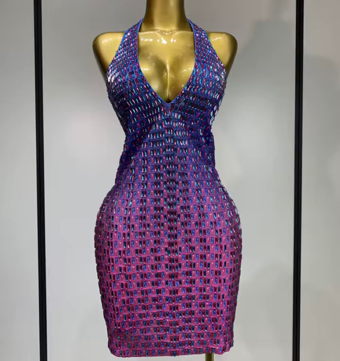 Sexy Halter Sleeveless Gradient Crystal Dress