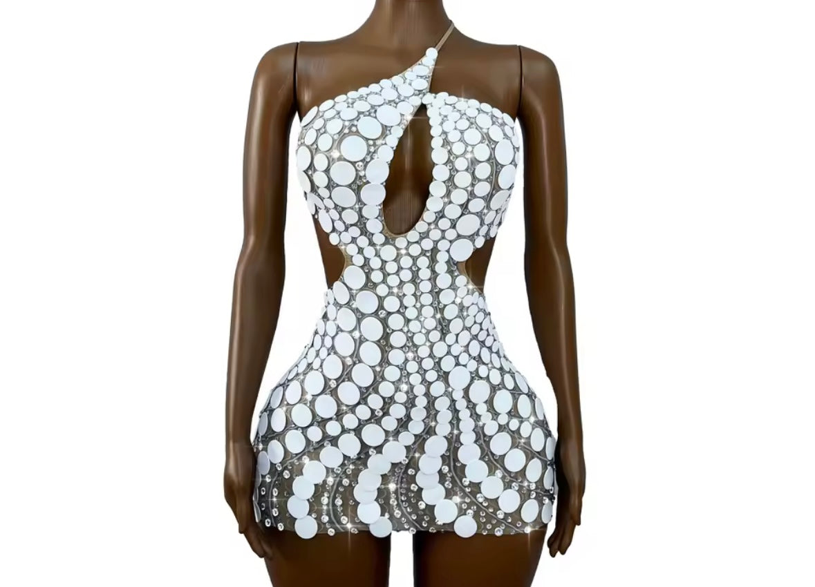 Sexy One Shoulder Sleeveless Open Back Rhinestone Dress