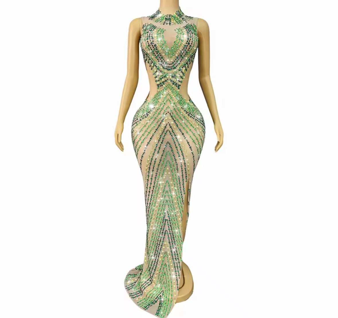 Sexy Sleeveless Rhinestone Embellishment Side Split Maxi Dress