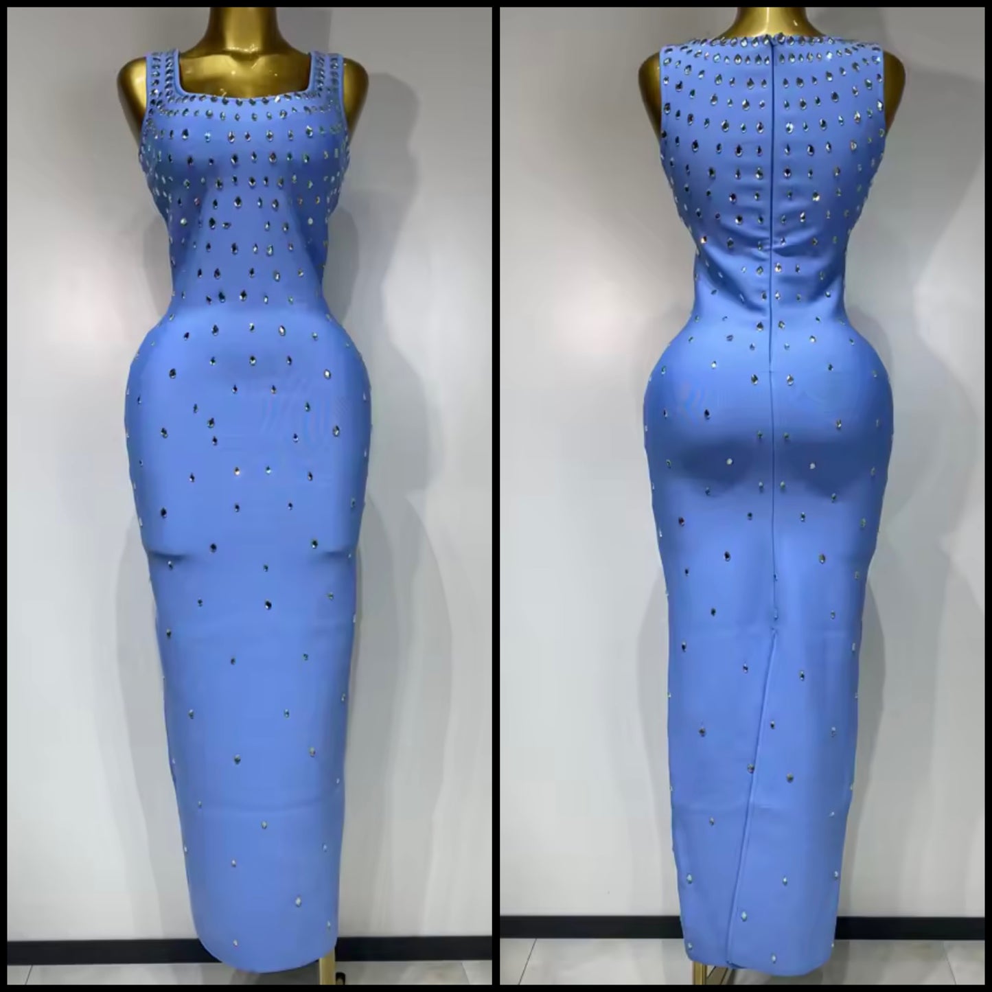 Sleeveless Elegant Rhinestone Embellishment Midi-Length Dress